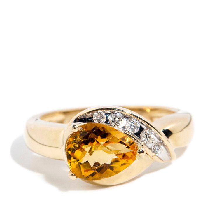 Citrine & Diamond 9 Carat Gold Ring,