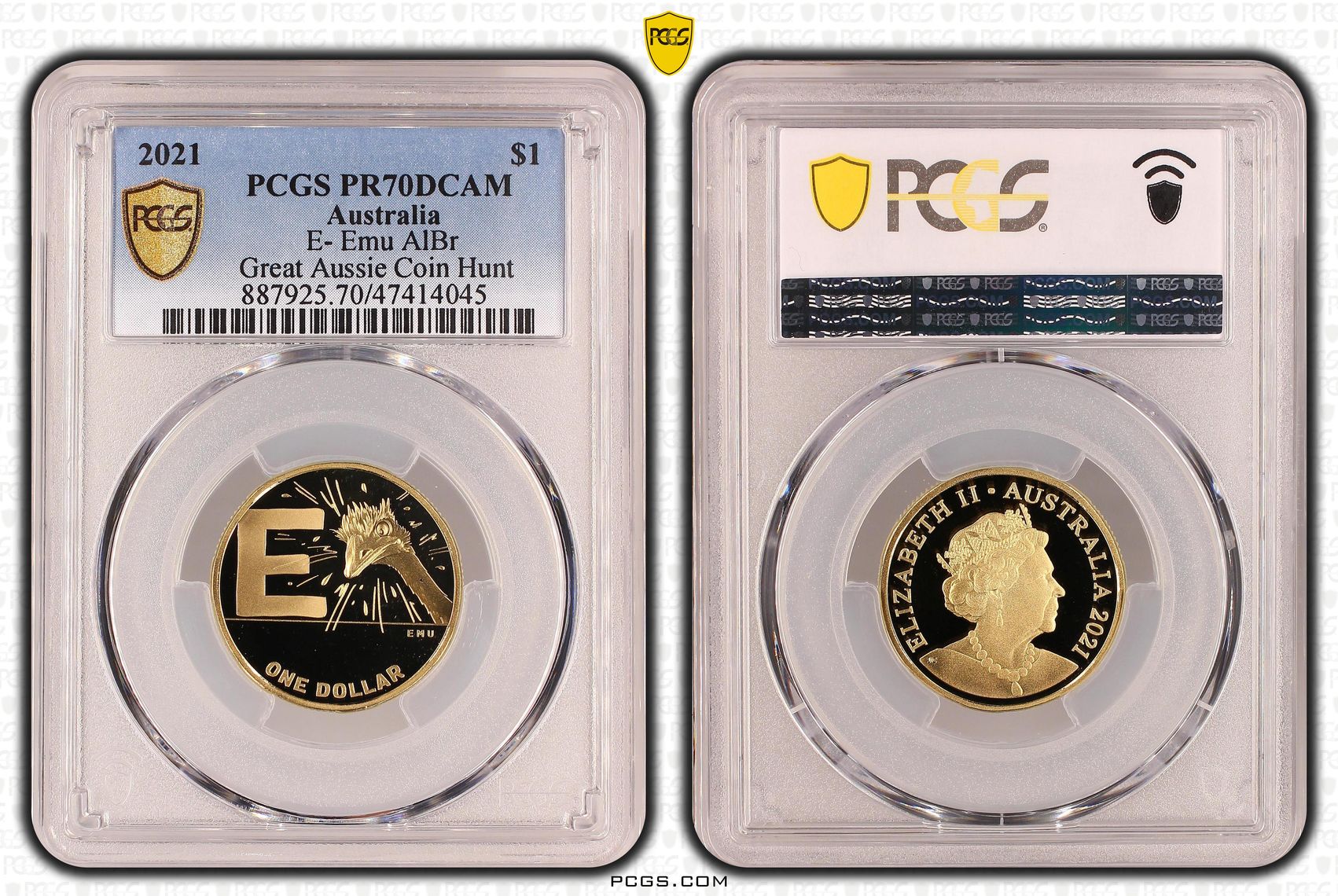 Elizabeth II, E- Emu AlBr, One Dollar, 2021, PCGS PR70DCAM