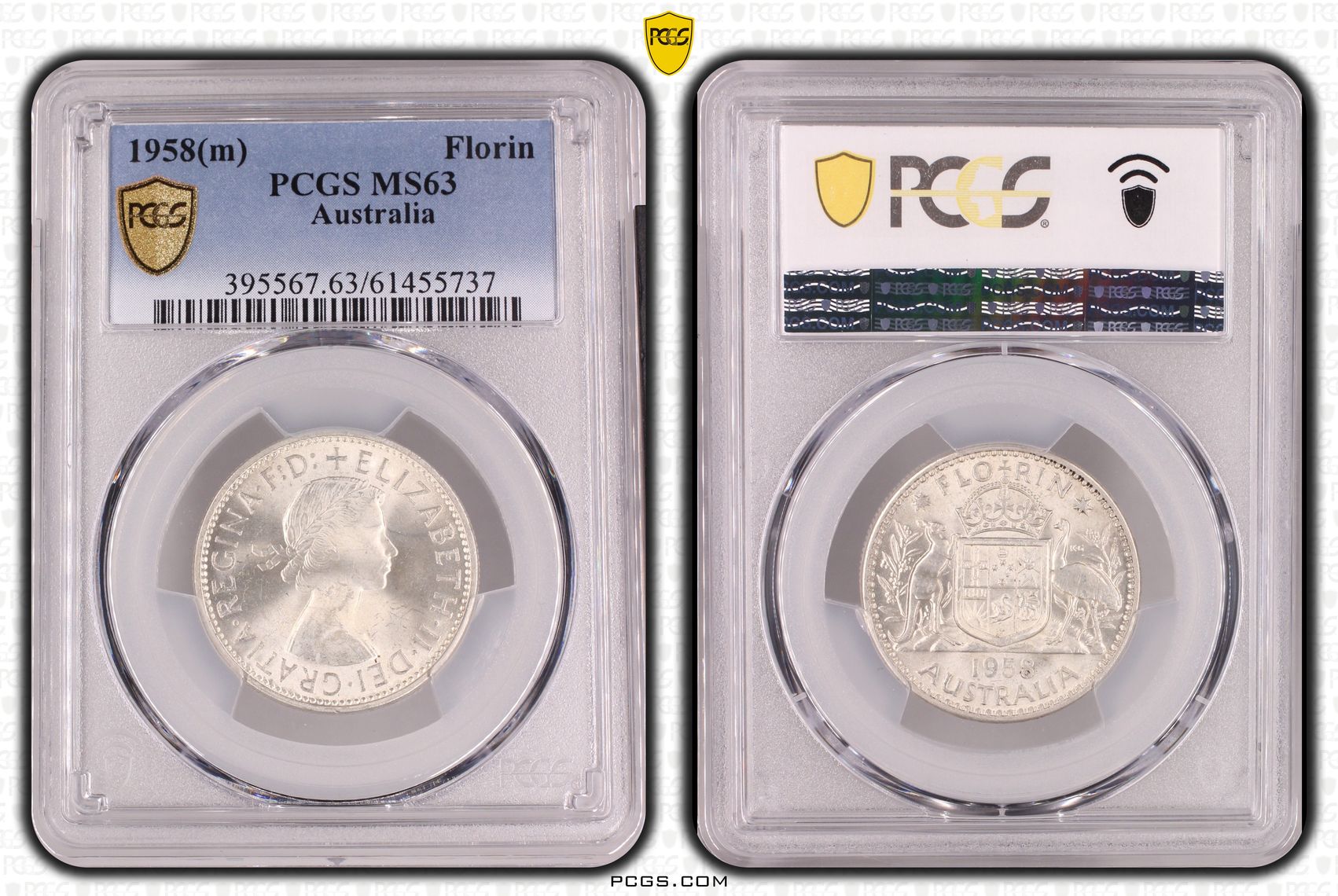 Elizabeth II, Florin, 1958(m), PCGS MS63