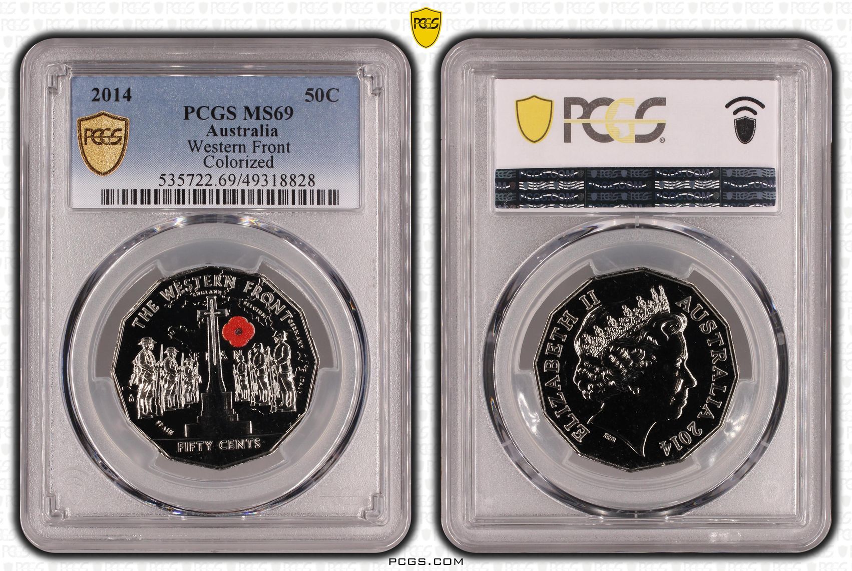Western Front Colourised, Fifty Cent, 2014, PCGS MS69