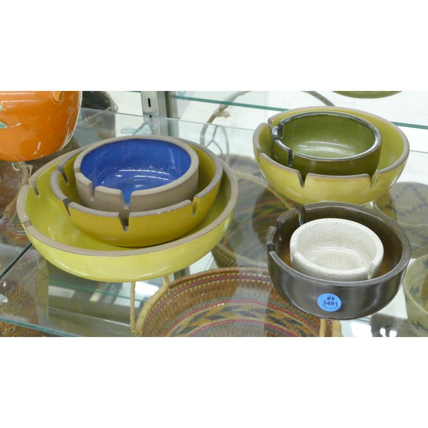 6pc Heath Mid Century Pottery Ashtrays 3'' to 9''