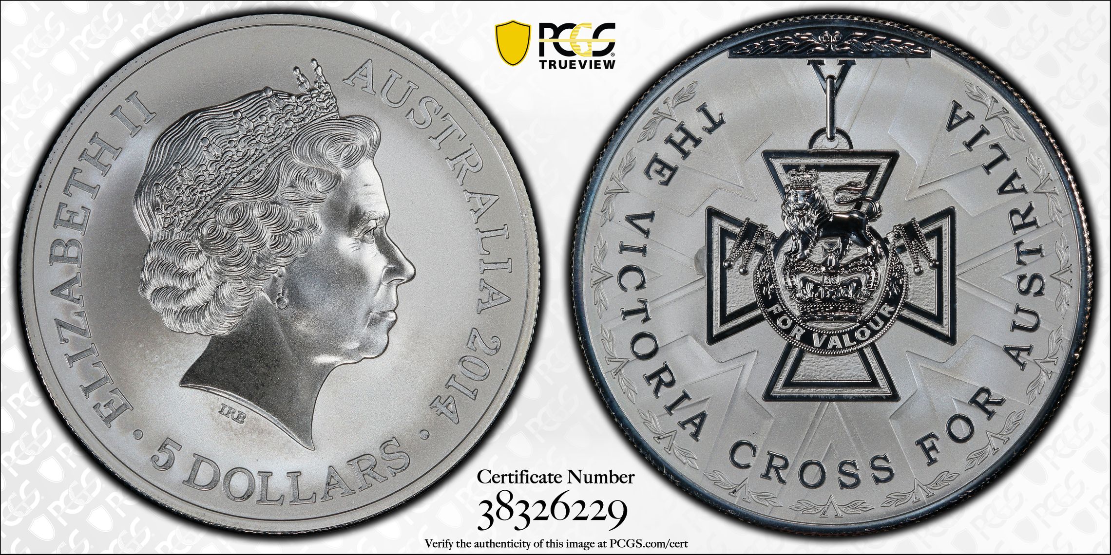 2014 Australia Five Dollar, $5 Silver Victoria Cross - Frosted Uncirculated PCGS - MS68 -229