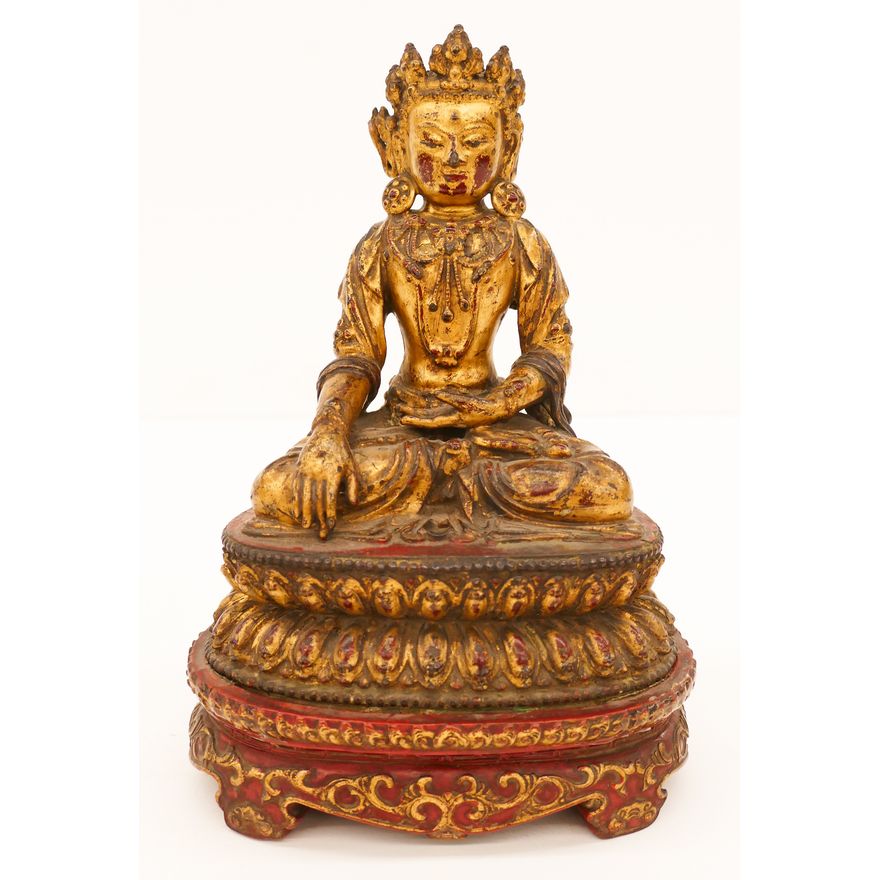 Tibetan 16th Cent. Gilt Bronze Crowned Buddha