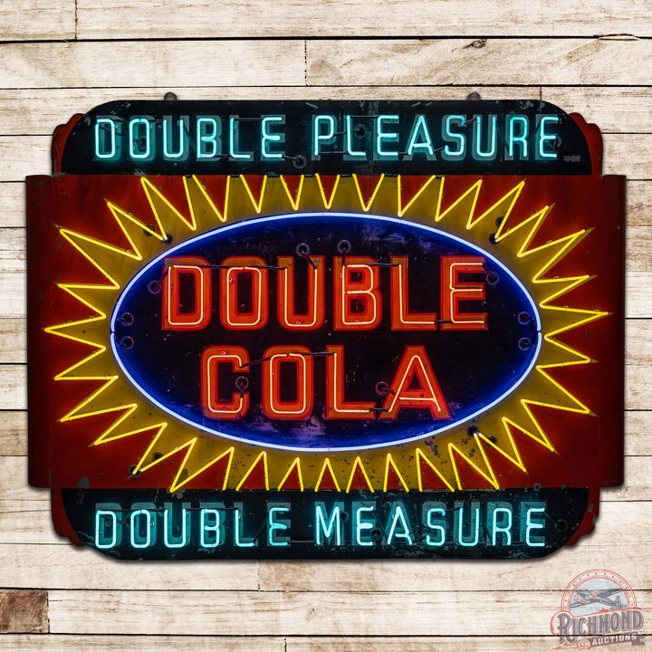Rare Double Cola "Double Pleasure Double Measure" 8' Die Cut Single Sided Tin Neon Sign