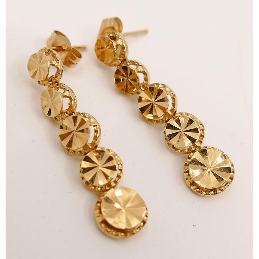 14K Gold Drop Earrings. Stamped 'Beverly Hills Gold'. 28mm length. 2.48g
