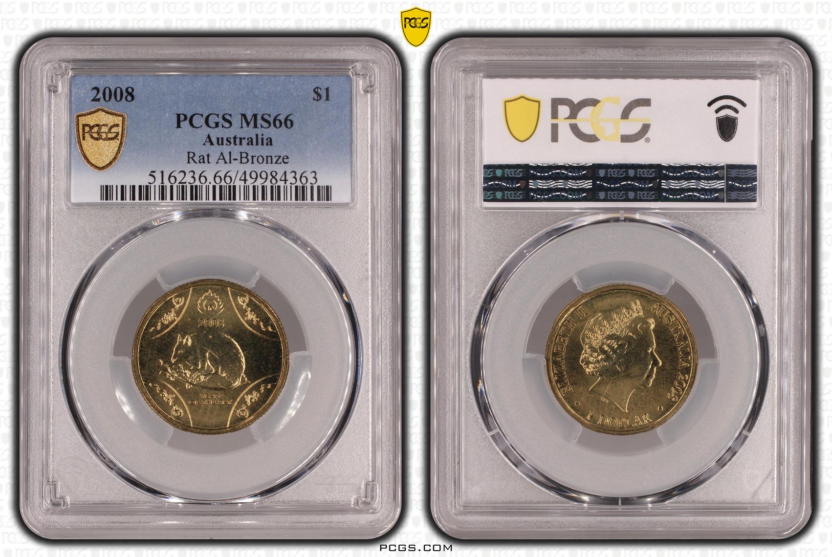 Rat Al-Bronze , One Dollar, 2008, PCGS MS66