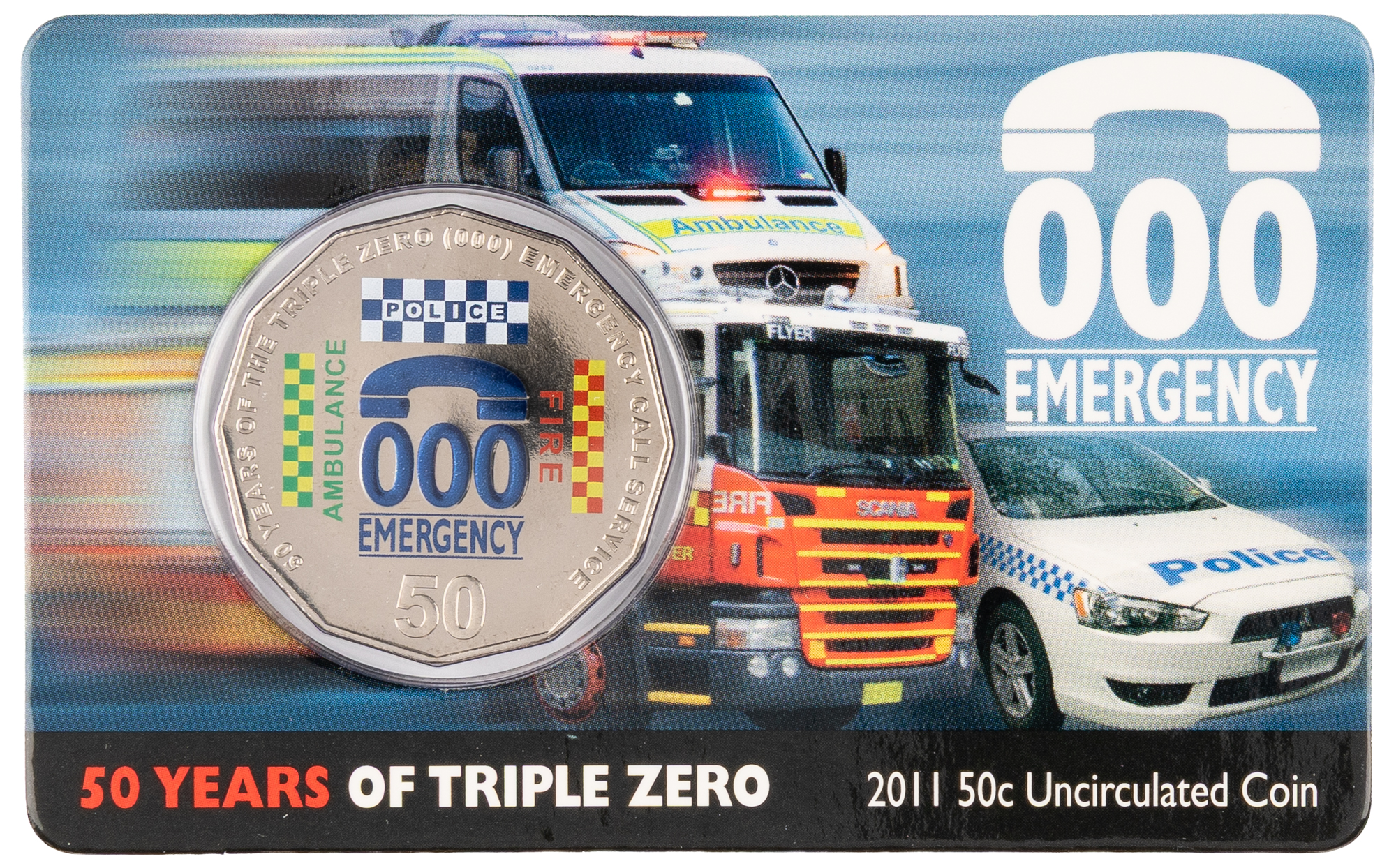 38 · Elizabeth II, 50 Years of Triple Zero, Fifty Cents, 2011,  UNC