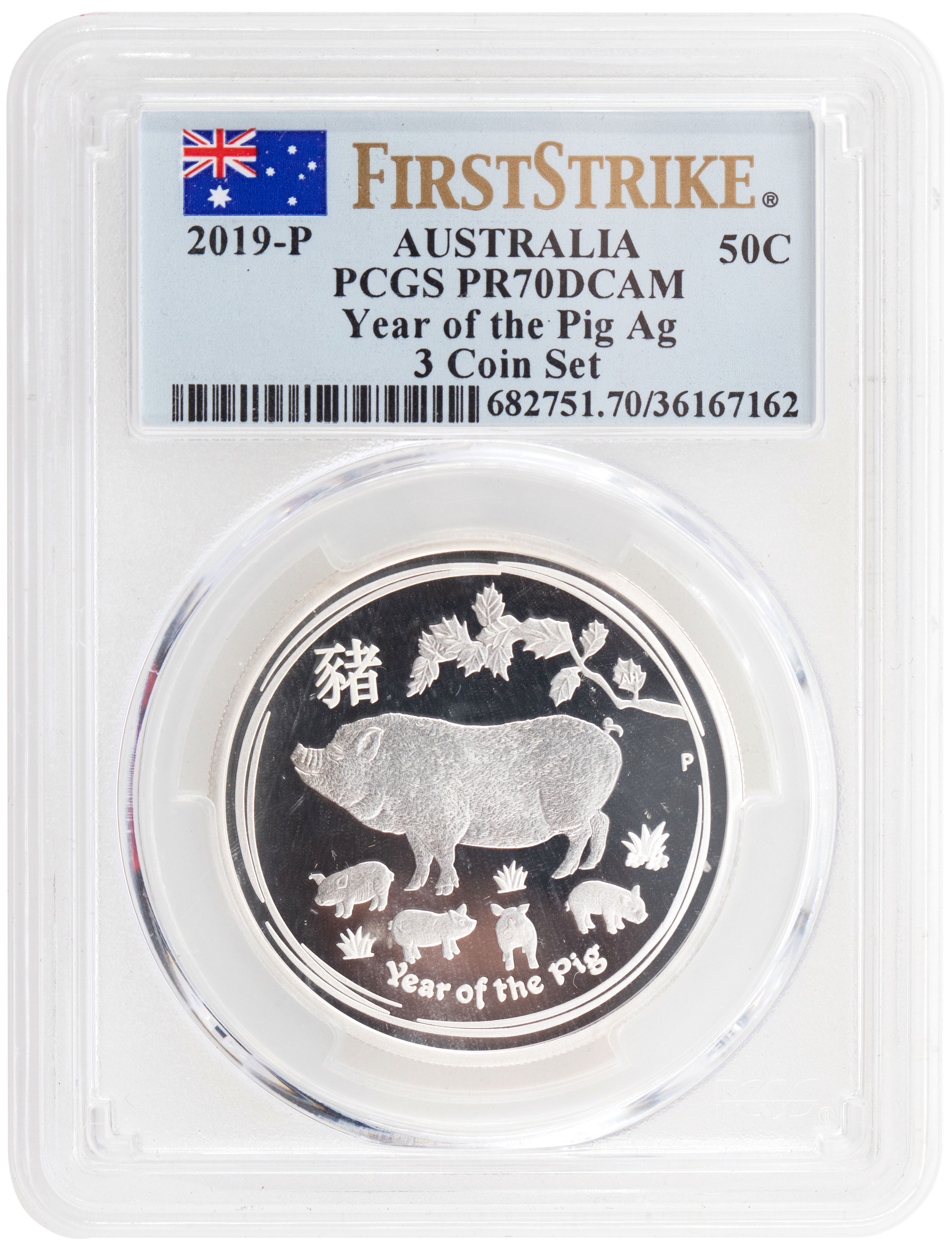 335 · 2019-P Australia Fifty Cent, 50c Silver Proof Year of the Pig Ag PCGS - PR70DCAM POP 88/0 -162