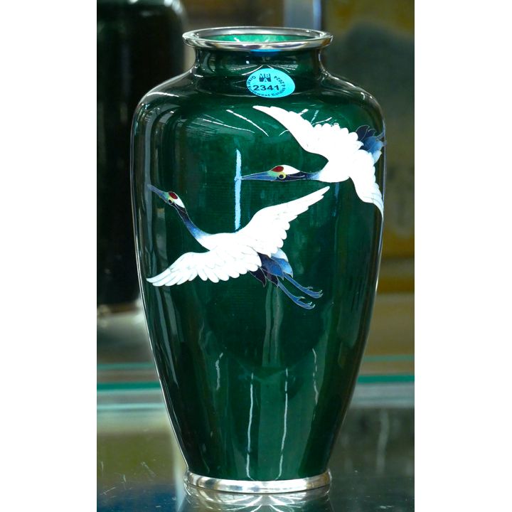 Japanese Cloisonne Crane Vase 7.5''