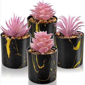 DER ROSE 4PCS FAKE PLANTS ARTIFICIAL PLANTS SUCCULENTS IN BLACK POTS FOR PINK ROOM DECOR AESTHETIC BEDROOM HOME ROOM DECOR INDOOR