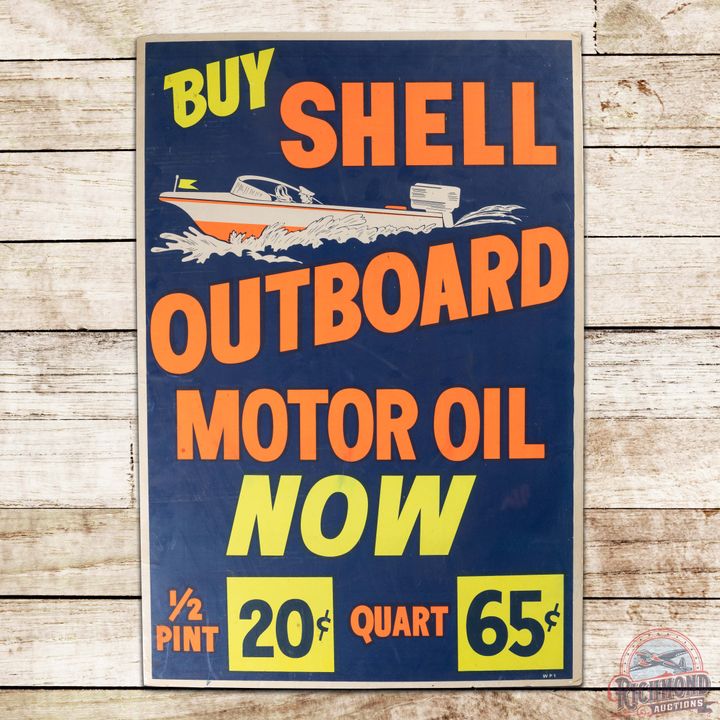 Buy Shell Outboard Motor Oil Now SS Poster Sign w/ Speedboat