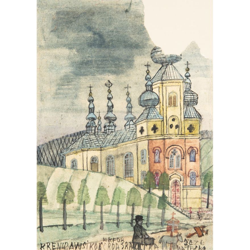 Nikifor Krynicki | Nikifor w drodze do pracy, l. 30-40 XX w.
