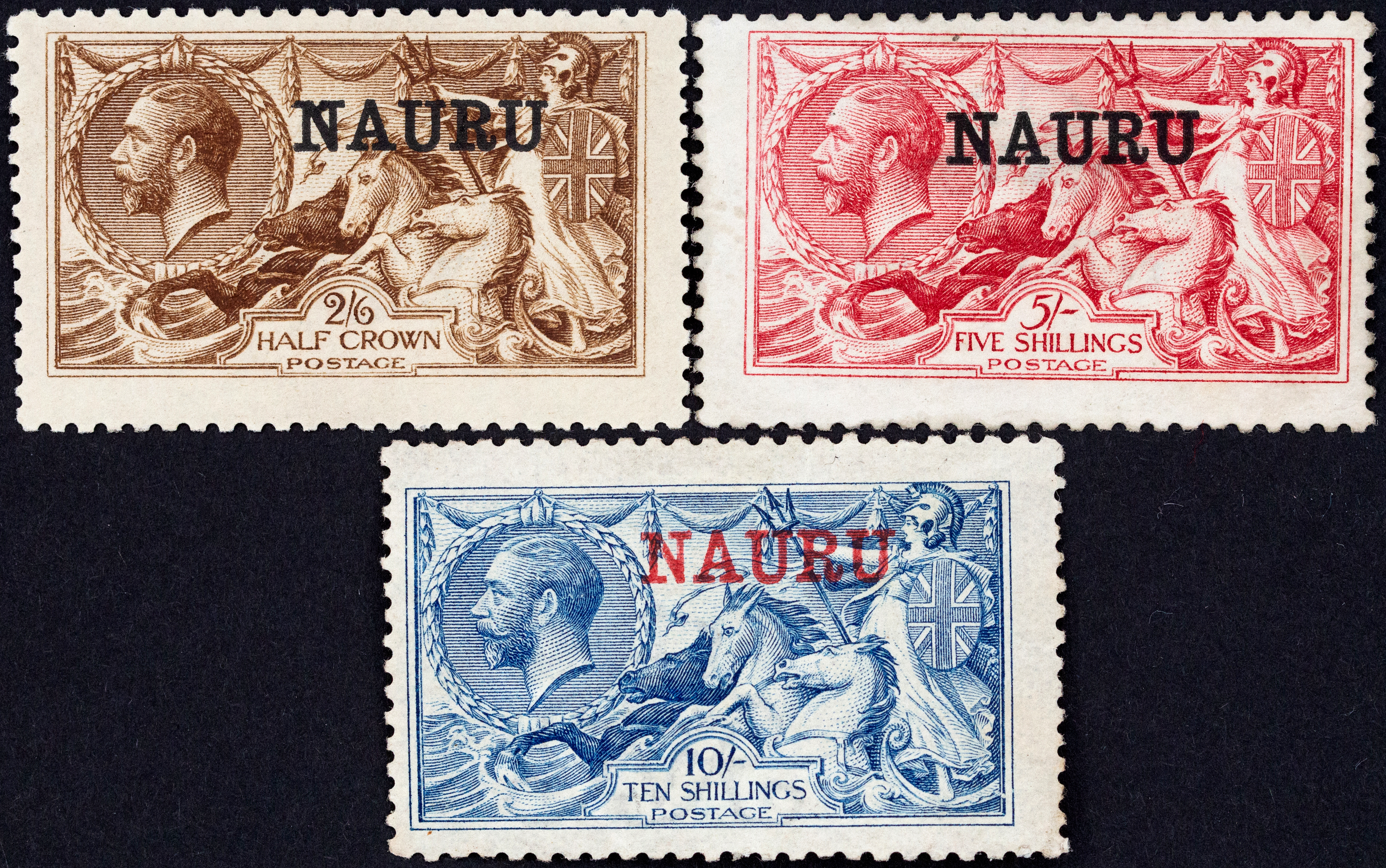 Nauru, KGV, Seahorses Overprints, 1916, Good
