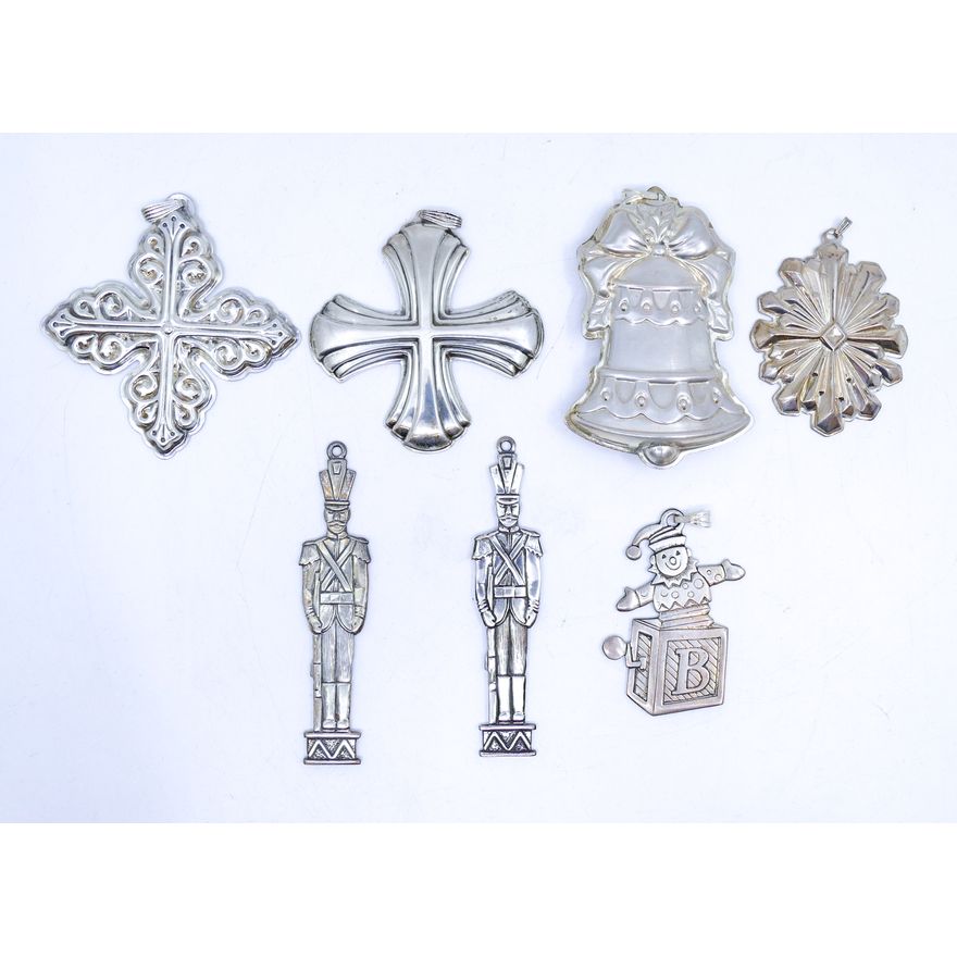 7pc Reed & Barton Sterling Silver Assorted Christmas Tree Ornament 2 to 3.5''