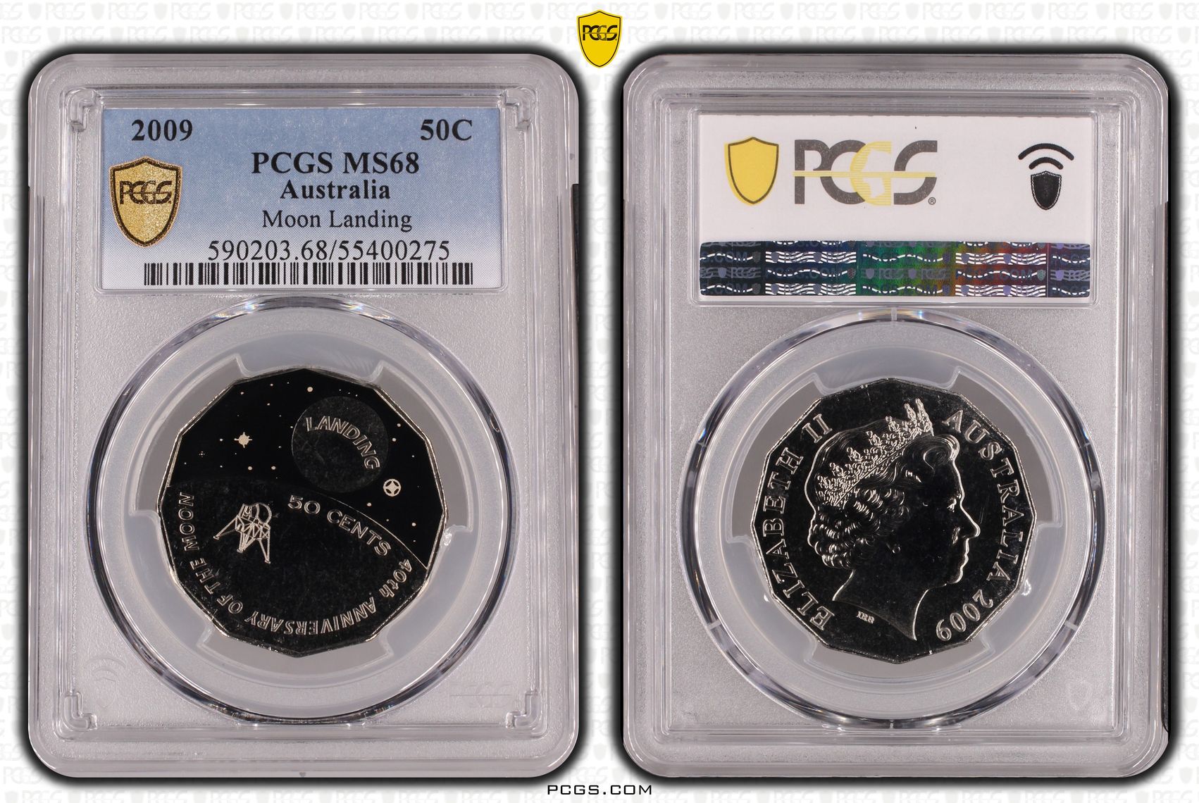 Moon Landing Colorized, Fifty Cent, 2009, PCGS MS68