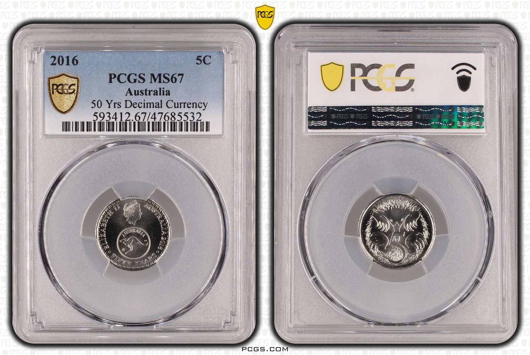 Elizabeth II, 50 Yrs Decimal Currency, Five Cent, 2016, PCGS MS67
