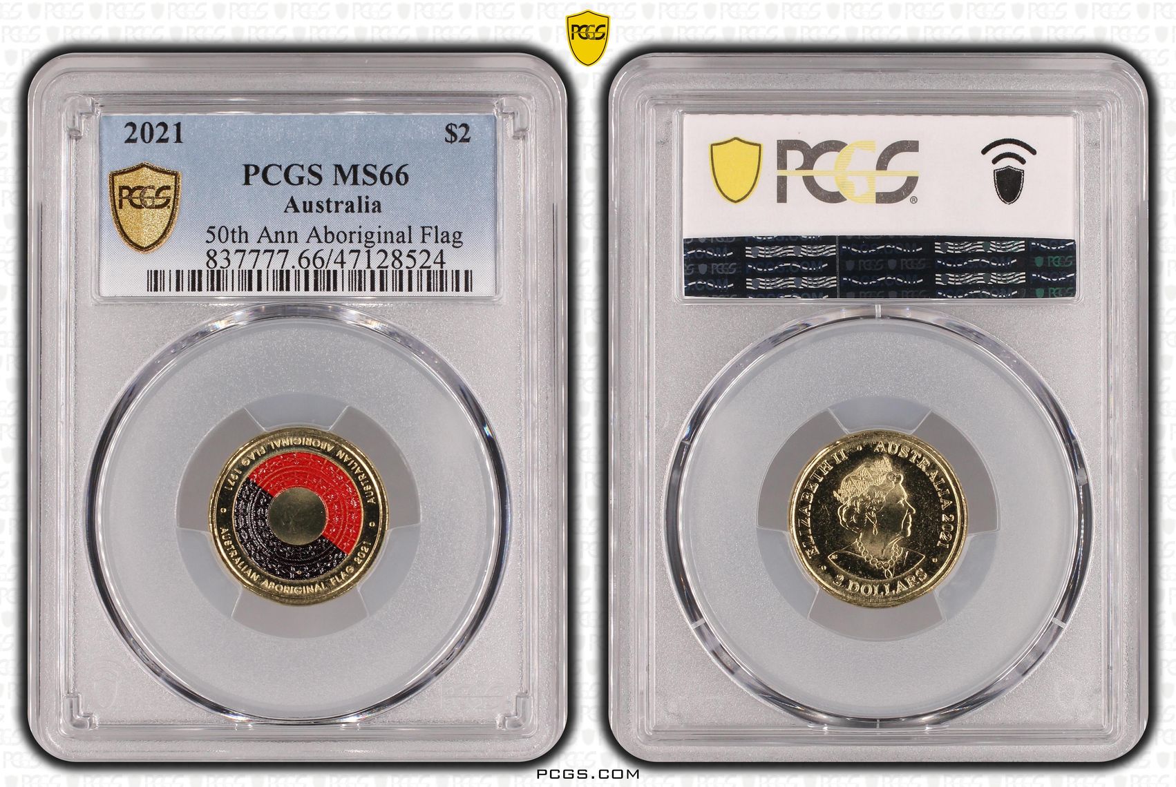 Elizabeth II, 50th Ann Aboriginal Flag Colorized , Two Dollar, 2021, PCGS MS66