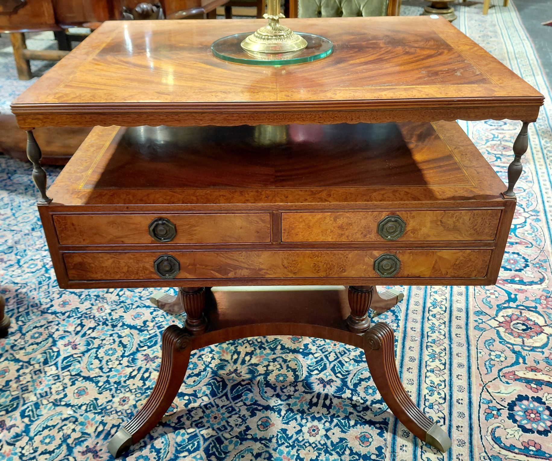 582 · MAHOGANY AND AMBOYNA LIBRARY SIDE TABLES