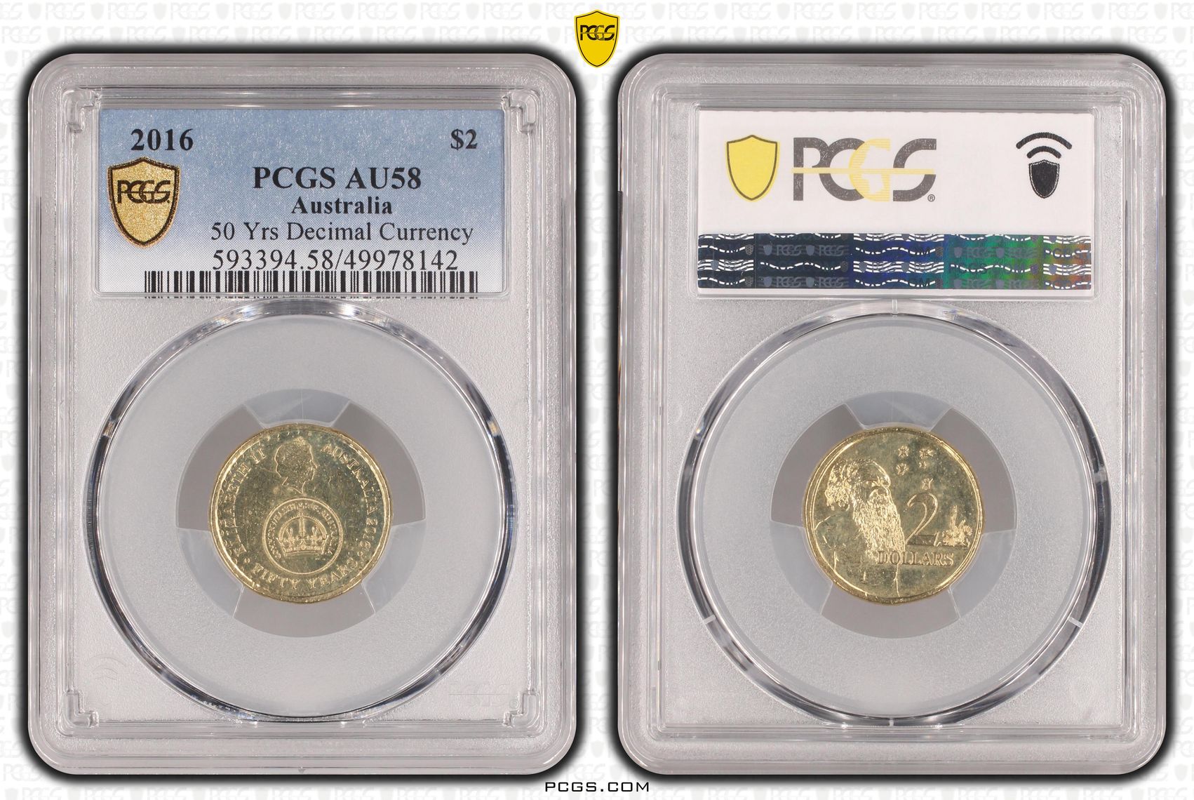 391 · 50 Yrs Decimal Currency , Two Dollar, 2016, PCGS AU58