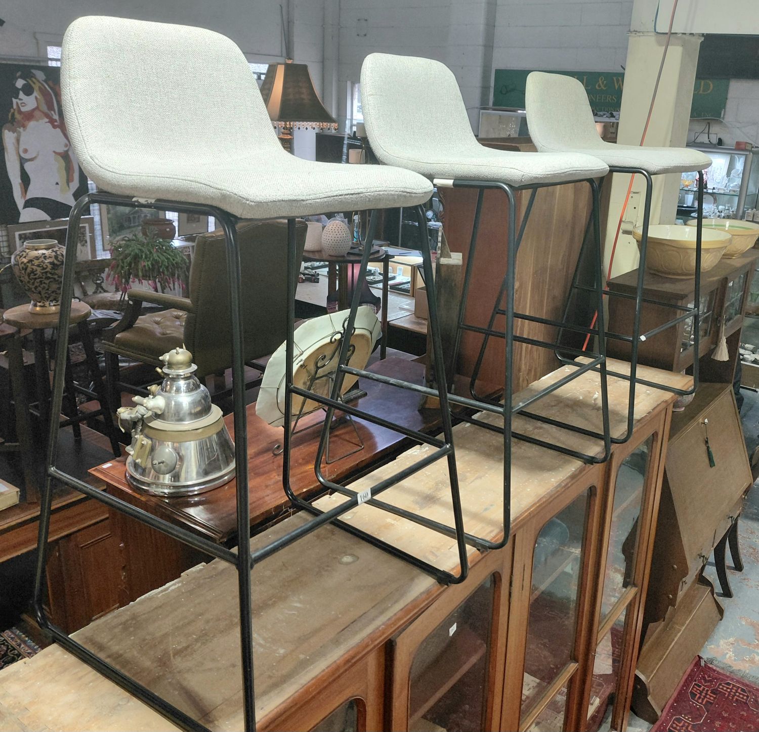 160 · 3 NEW MODERN LOW BACK STOOLS
