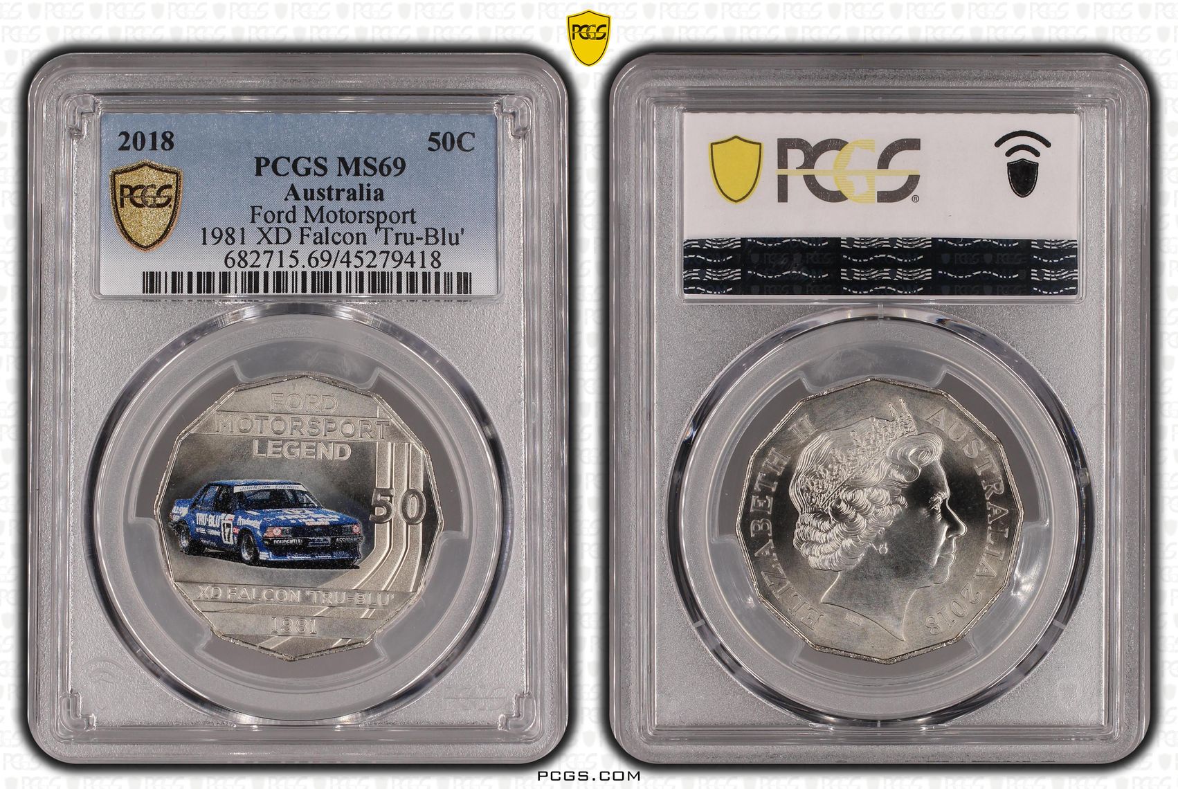 2018 Australia Fifty Cent, 50c Ford Motorsport - 1981 XD Falcon 'Tru-Blu' PCGS - MS69 -418