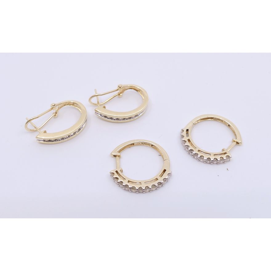 2 Pairs 14K Diamond Hoop Earrings- 9.3g TW