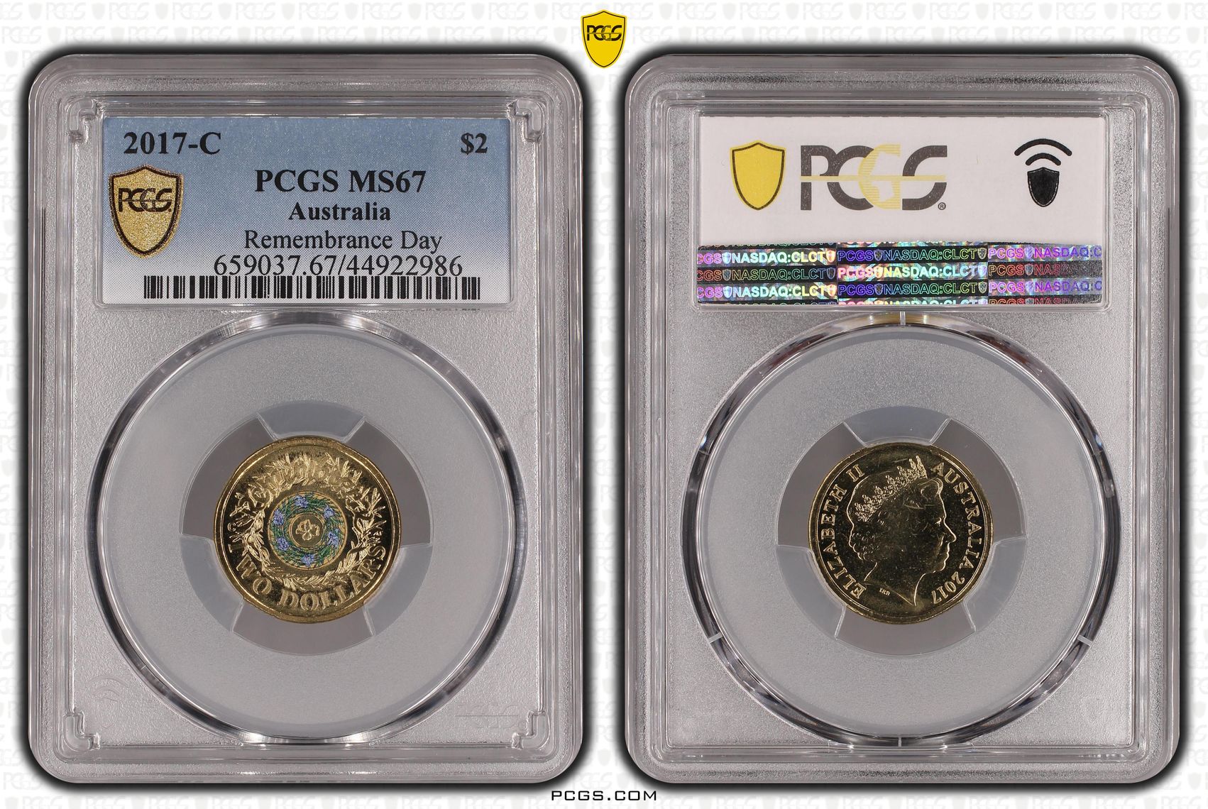 275 · 2017-C Australia Two Dollar, $2 Remembrance Day PCGS - MS67 -986