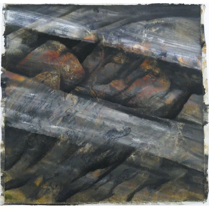 Neil Meitzler ''Wind over Rocks'' 1963 Casein on Canvas 12.5''x12.5''