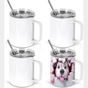 WZAYTIA 12 OZ SUBLIMATION COFFEE MUG BLANKS WITH HANDLE, 4 PACK STAINLESS STEEL SUBLIMATION COFFEE TUMBLER, INDIVIDUALLY BOXED, WH