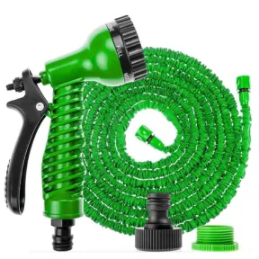 Expandable Magic Hosepipe with Spray Nozzle 15m Green. Green | ONE END DAMAGED