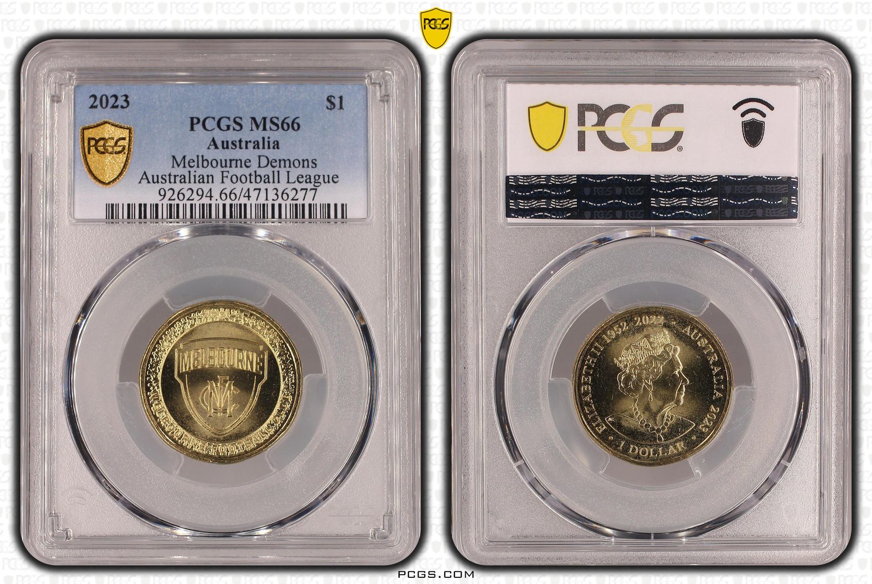 Elizabeth II, Melbourne Football Club, One Dollar, 2023, PCGS MS66