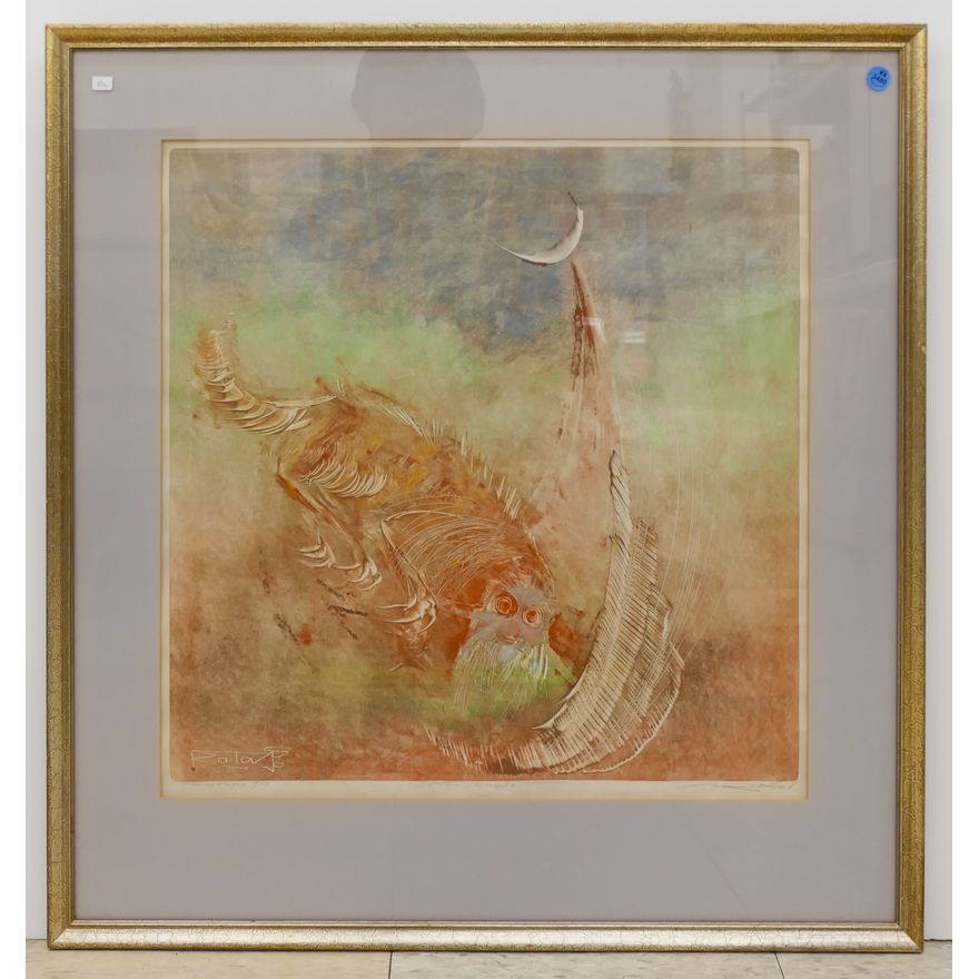 Ratas ''In the Moonlight'' 1968 Monotype Framed 29''x28''