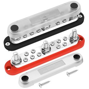 DAIERTEK 300A COPPER BUS BAR 12V,POWER DISTRIBUTION BLOCK WITH COVER 3 X 3/8 M10 STUDS&10 X M5 TERMINAL SCREWS FOR CAR MARINE SOLA