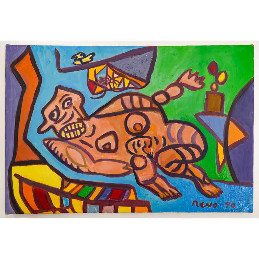 Joe Reno ''Abstract Reclining Nude'' Signed 1990 Oil on Canvas 12''x18''