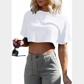 HONGQIZO WOMENS SUMMER SHORT SLEEVE WORKOUT LOOSE CROPPED T SHIRT ATHLETIC CASUAL TOPS ROUND NECK SOILD BASIC TEES