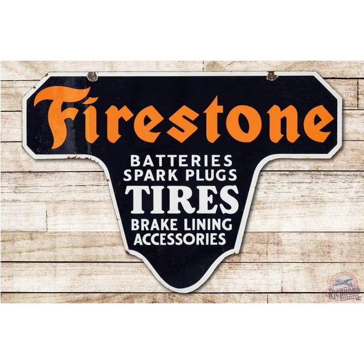 3' Firestone Tires Batteries Spark Plug Brake Lining Accessories Double Sided Porcelain Sign