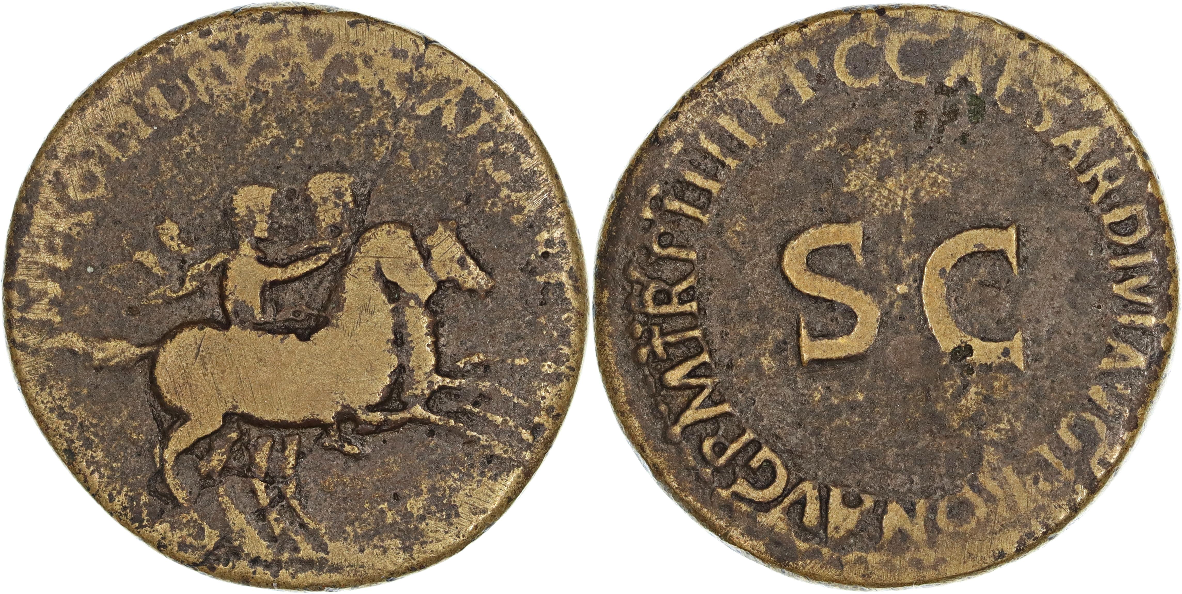 Roman Empire, Nero Julius Caesar & Drusus Caesar, Æ Dupondius, 37-38 AD, nF