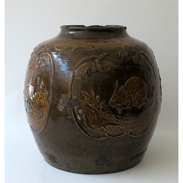 LARGE 19TH CENTURY CHINESE GLAZED STONEWARE MARTABAN JAR