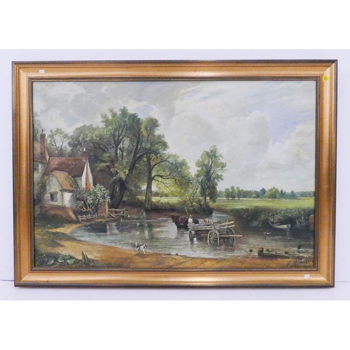 After John Constable 'The Hay Wain' Signed J. Wassenaar (Dutch) Oil Painting in Gilt Frame- 29x41''
