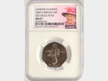 2009 LONDON OLYMPICS BLUE PETER 50P MS67