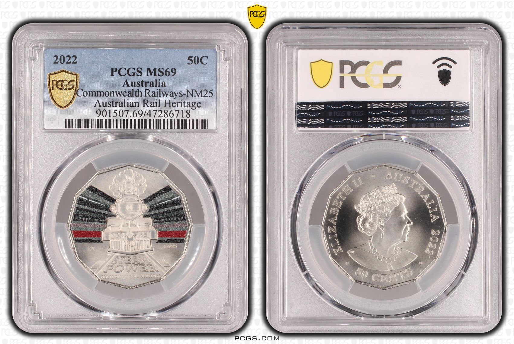 Elizabeth II, Commonwealth Railways-NM25 - Australian Rail Heritage, Fifty Cent, 2022, PCGS MS69