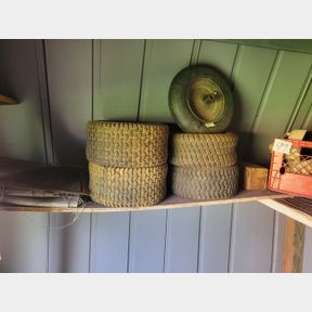 Used mower tires, wheel barrow tire and engine parts