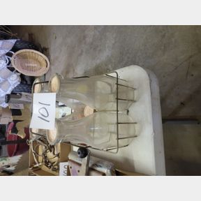 Vintage Wire Milk carrier and Glass Milk bottles