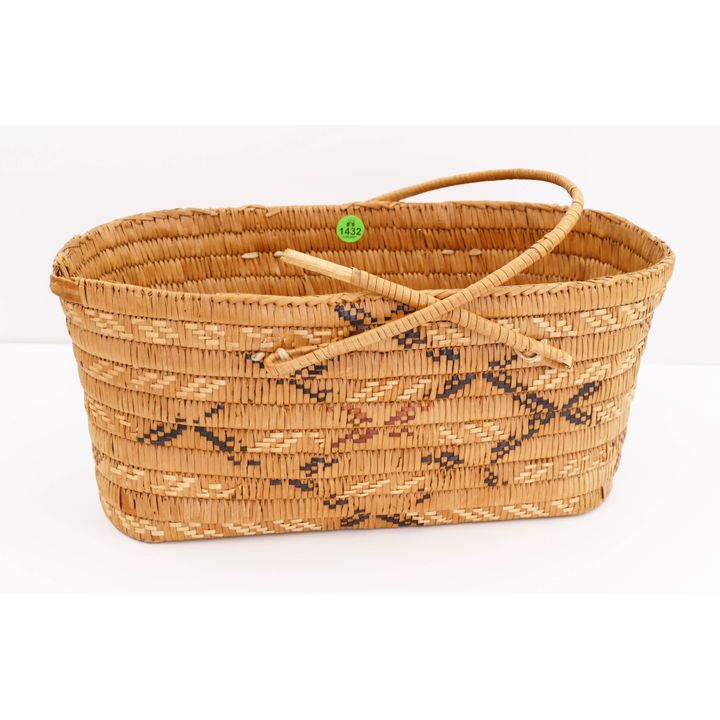Old Salish Indian Handled Basket- AS IS- 8x15''