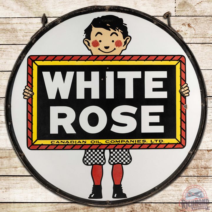 White Rose "Canadian Oil Companies, Ltd." 48" DS Porcelain Sign w/ Ring Enarco Boy