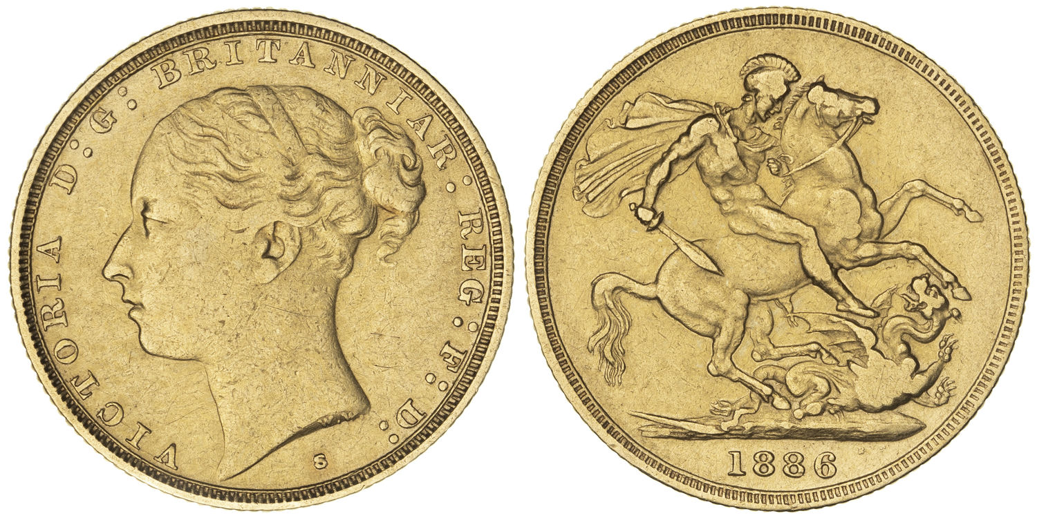 Victoria, St George Reverse, Sovereign, 1886-S, Fine