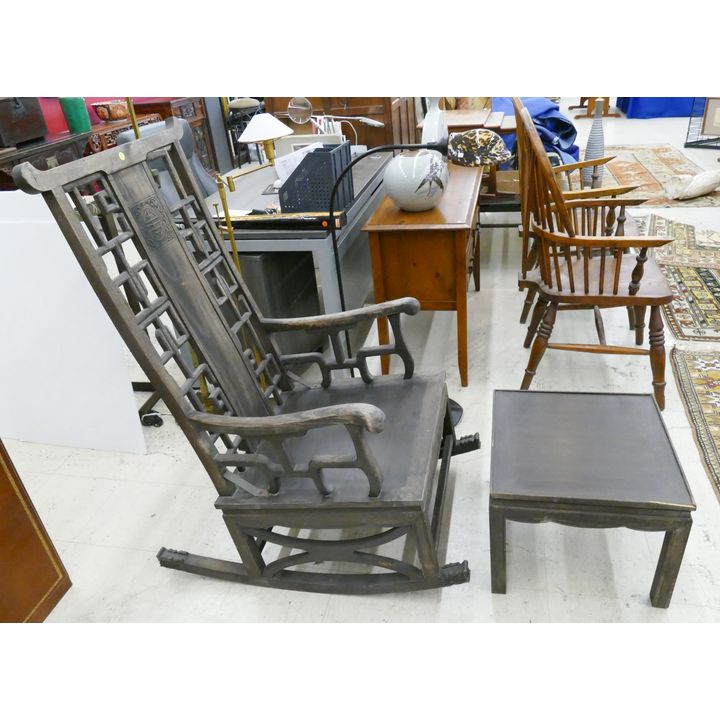 Chinese Style Oversized Wood Rocker with Ottoman- 49x24x36'' with 15x19x19''