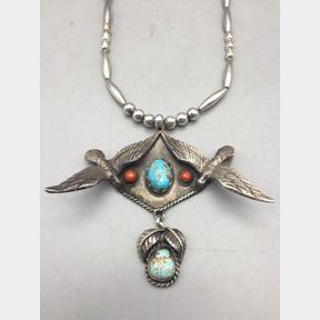 Unique Vintage Turquoise and Coral Necklace