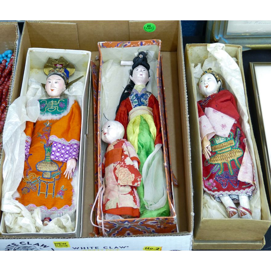 3pc Old Chinese Opera Dolls in Boxes