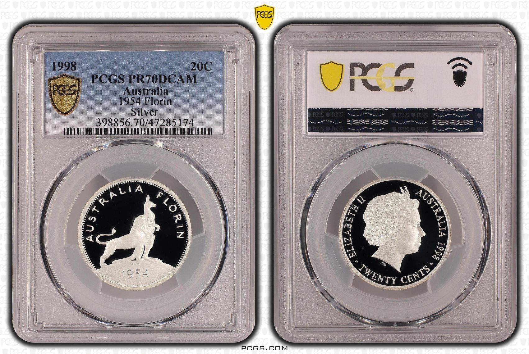 Elizabeth II, 1954 Florin Silver, Pop 11/0, Twenty Cent, 1998, PCGS PR70DCAM